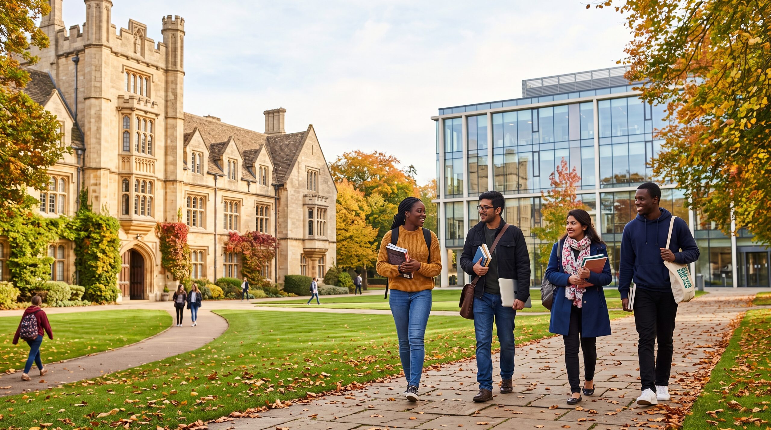 Nigerian postgraduate student on a UK university campus, applying for a British Council GREAT Scholarships for Nigerian Students