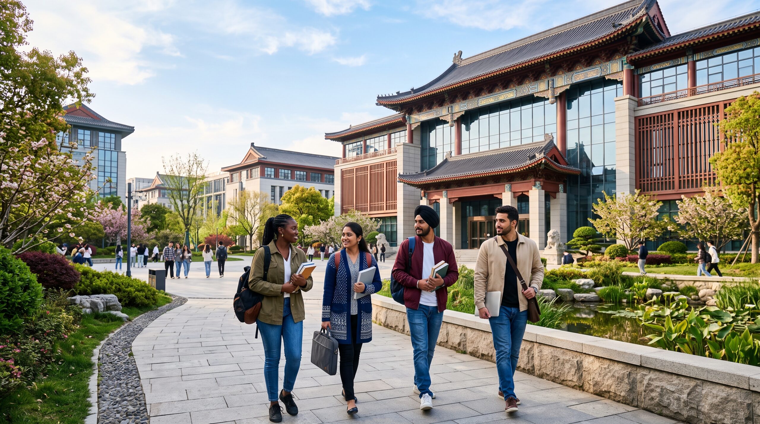 International students on a Chinese university campus, applying for the Chinese Government Scholarship CSC