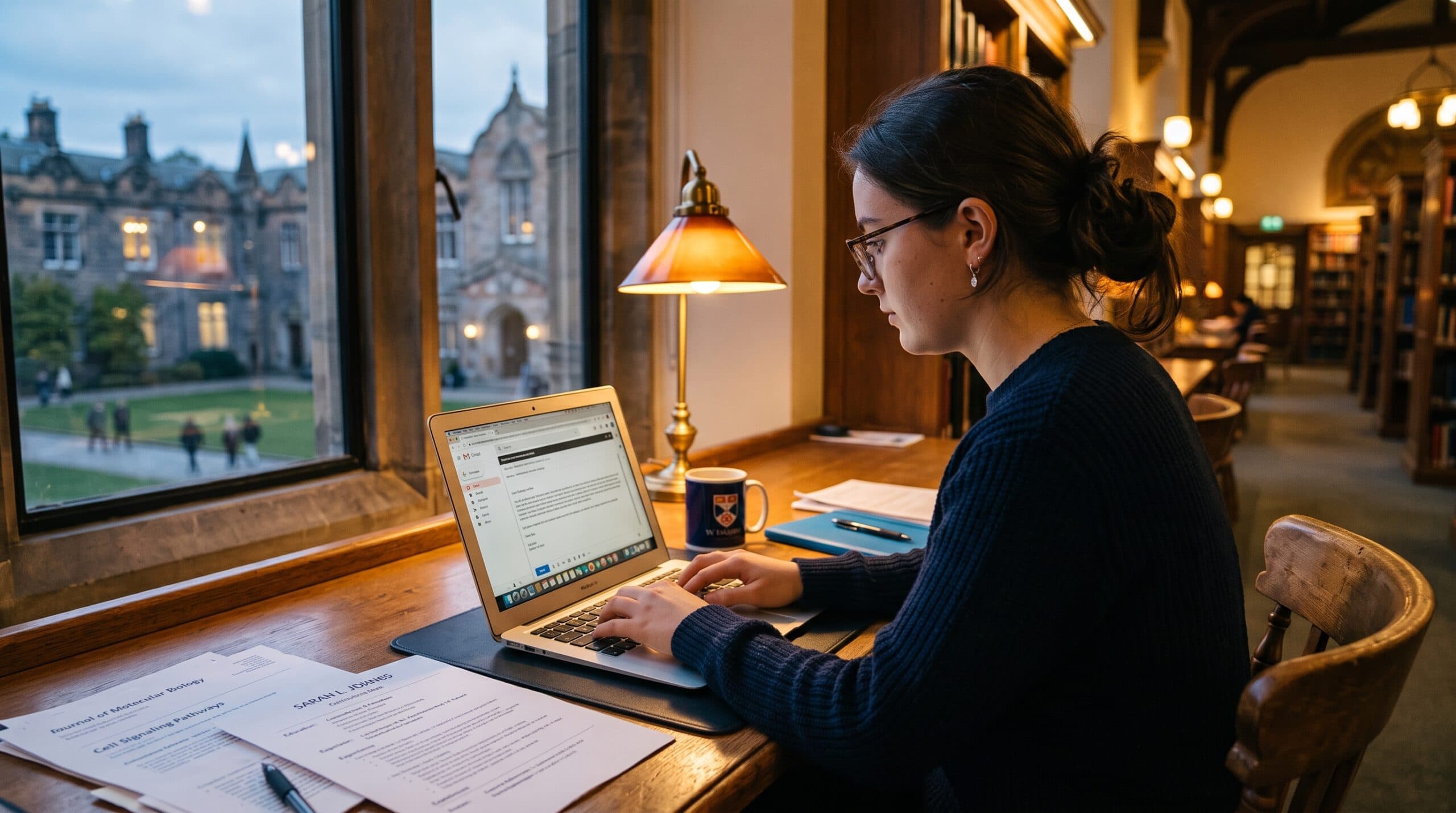 A student composing an email about "how to ask professor for recommendation letter for scholarship", representing the complete guide to how to ask a professor for a recommendation letter for scholarship in 2026