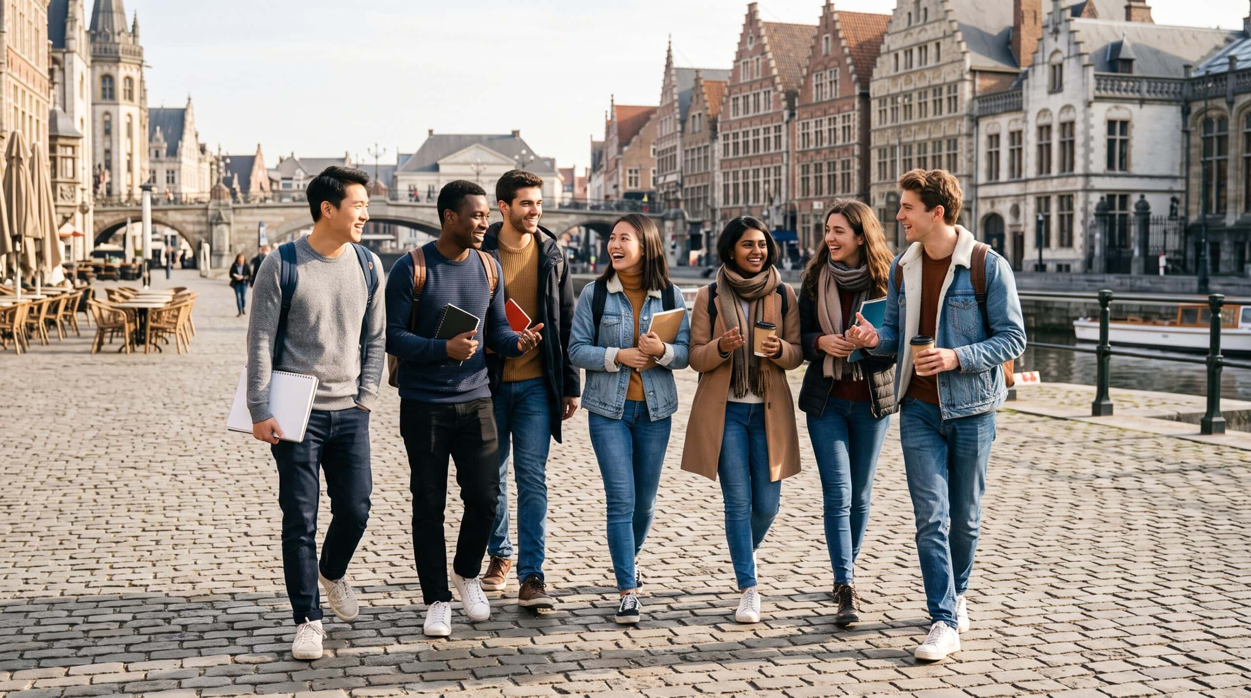 Students celebrating scholarships in Belgium without IELTS in Ghent