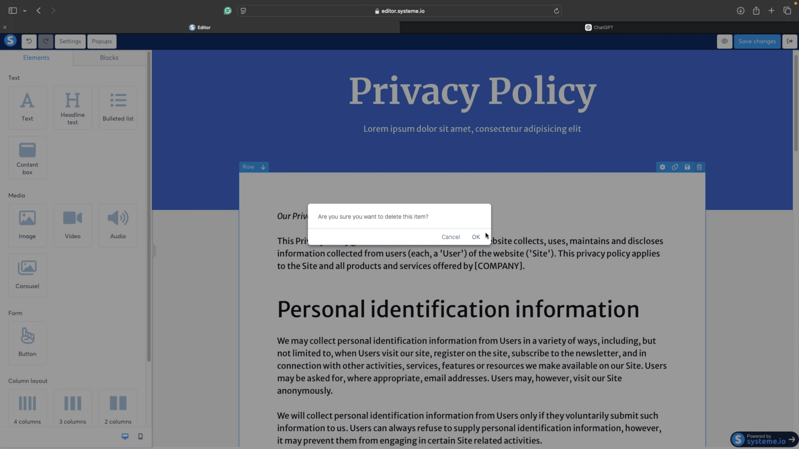 Editing & Formatting the Privacy Policy Page