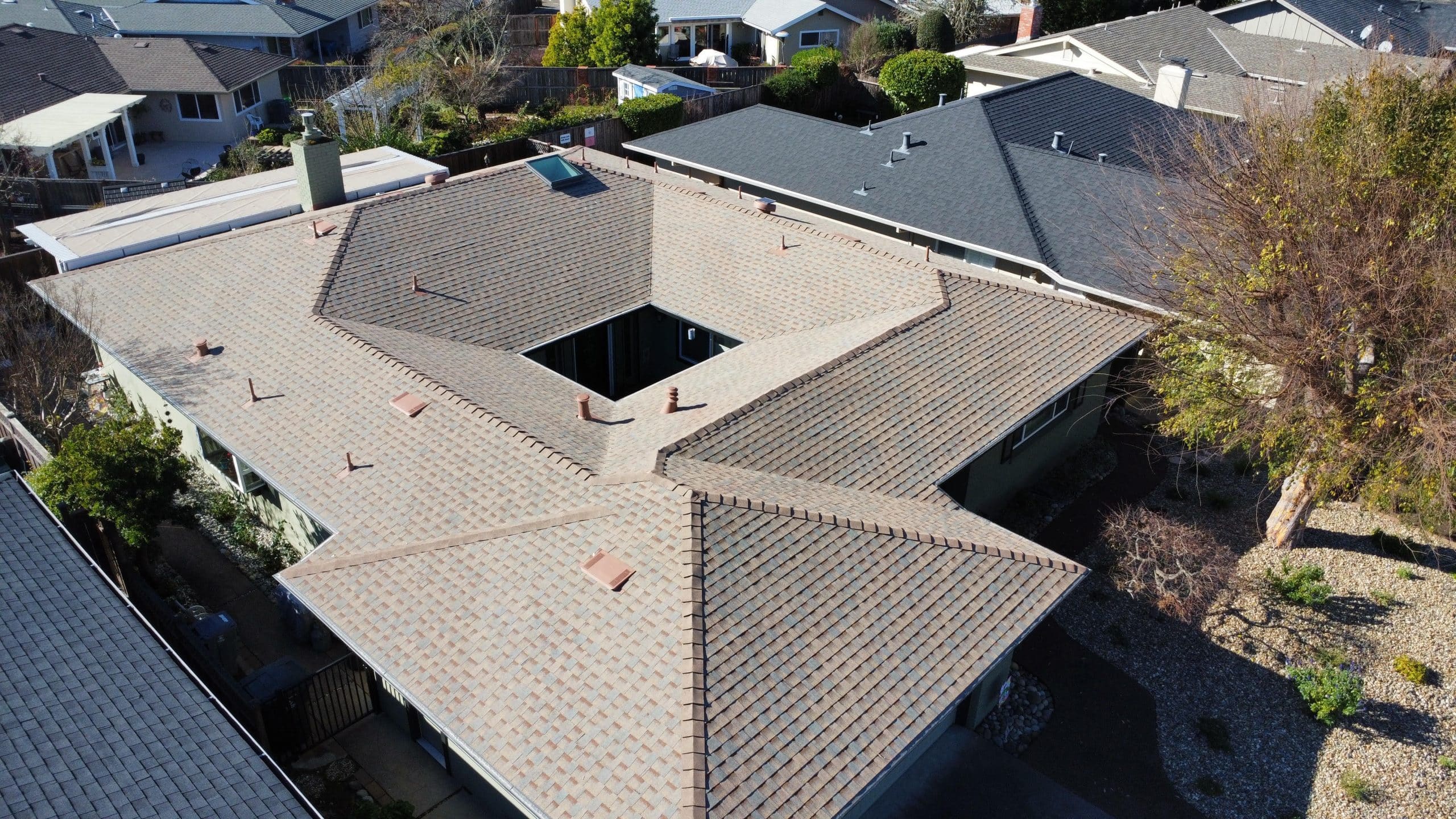Aerial view of roof project