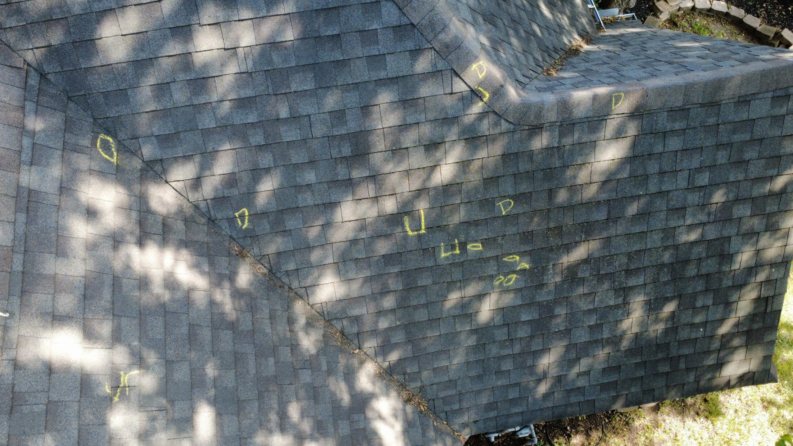 Marked shingle damage found during a Southlake roof inspection