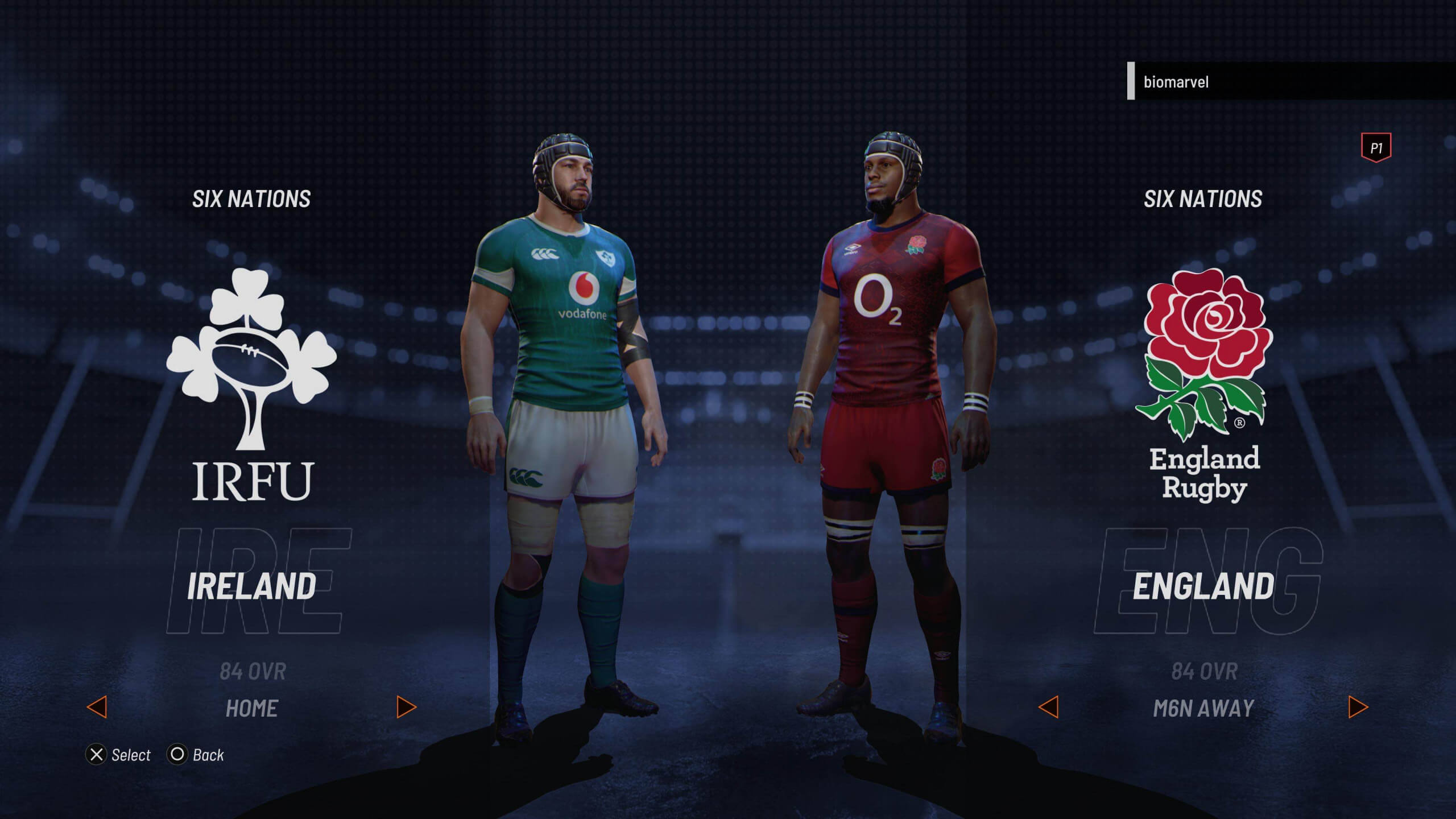screenshot from Rugby 25 showing an england player and an ireland player. 