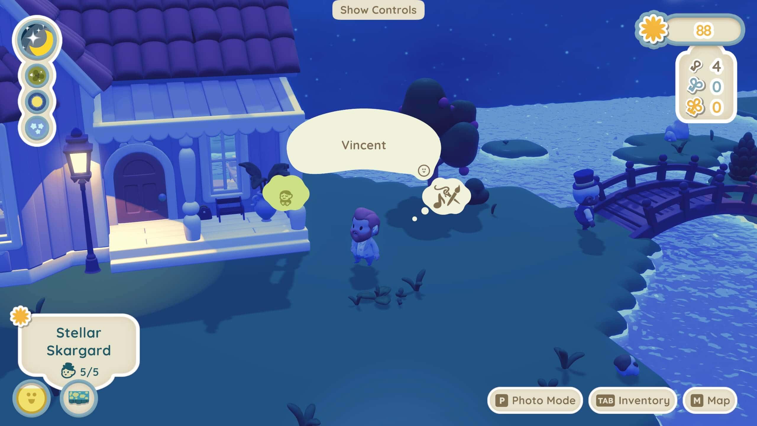 A screenshot from the game Twinkleby. A rare villager called Vincent being unhappy that there aren't enough painting supplies. He just walked past them 4 seconds ago.