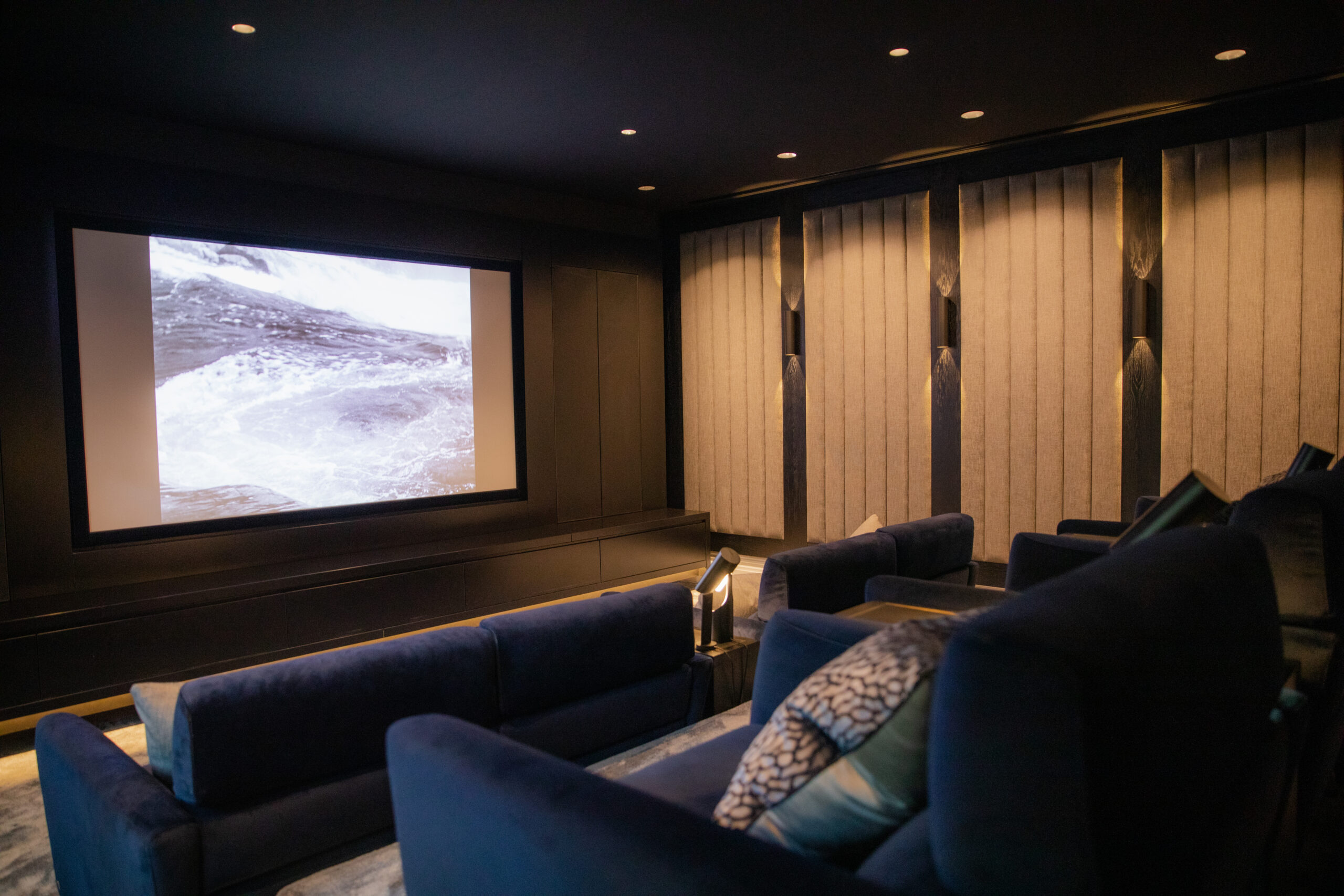 Luxury home cinema room at the Linley House project