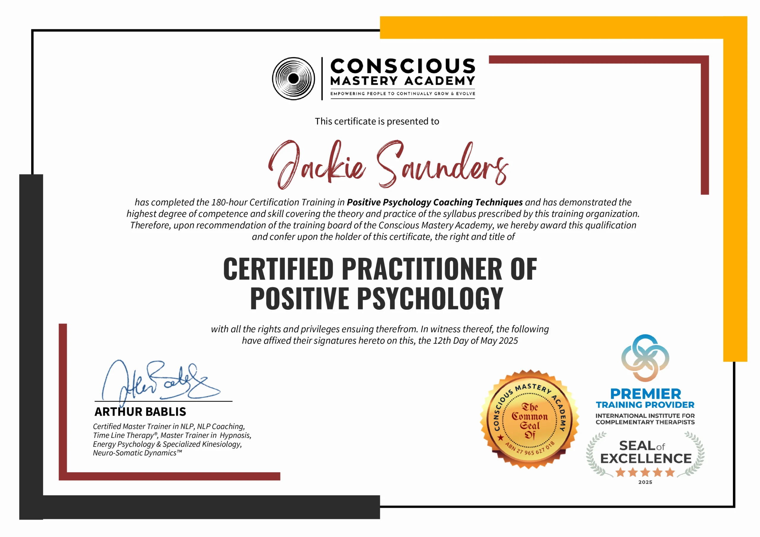 Conscious Mastery Certification in Positive Psychology