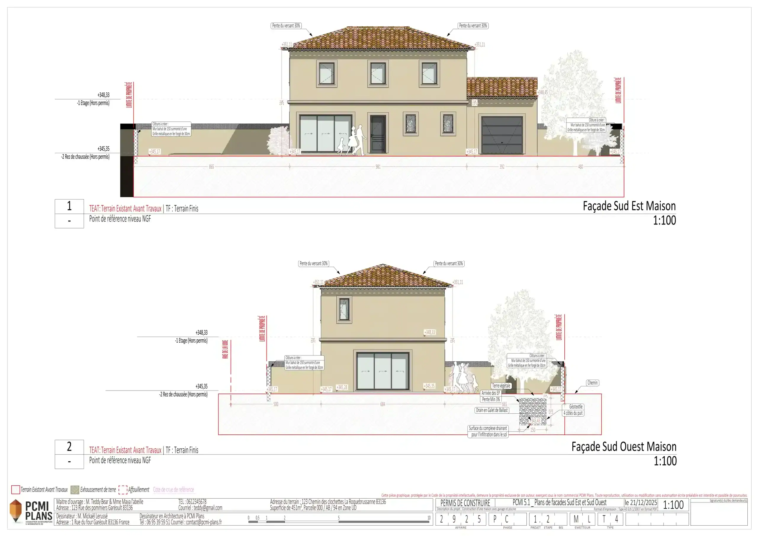 PCMI 5 Plans de façades Sud Est et Sud Ouest