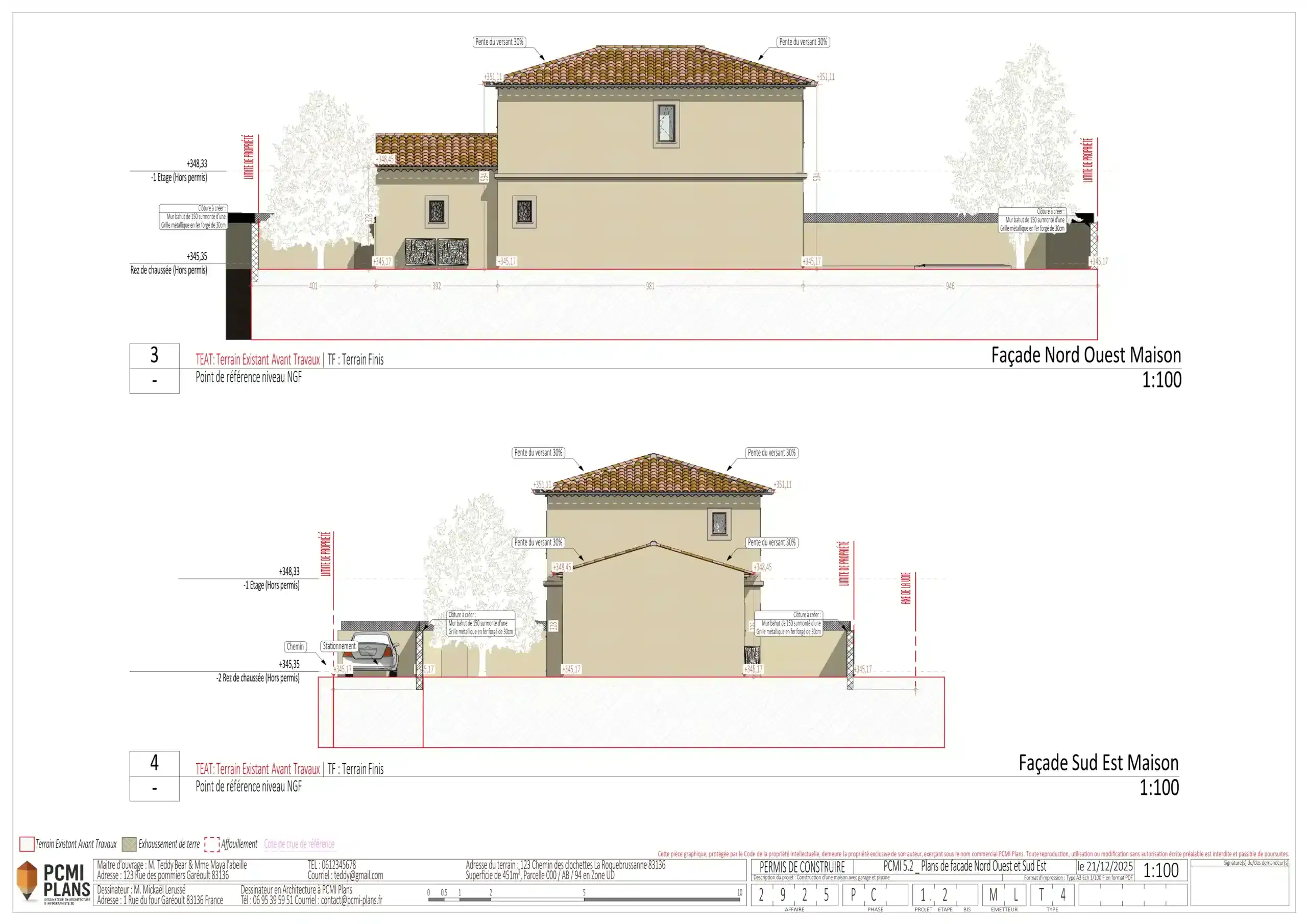 PCMI 5 Plans de façade Nord Ouest et Sud Est
