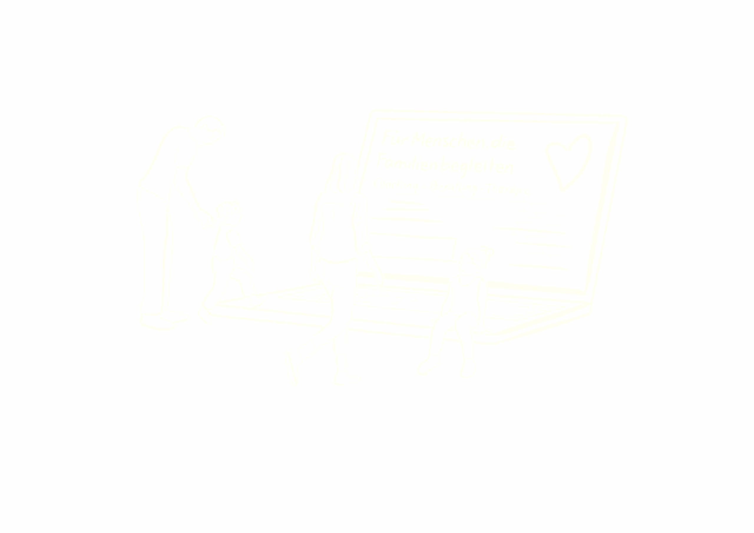 uniquewebdesigns - Illustration: Familie steigt gemeinsam in einen Laptop. Symbol für Verbindung zwischen Onlinepräsenz und Begleitung von Familien.