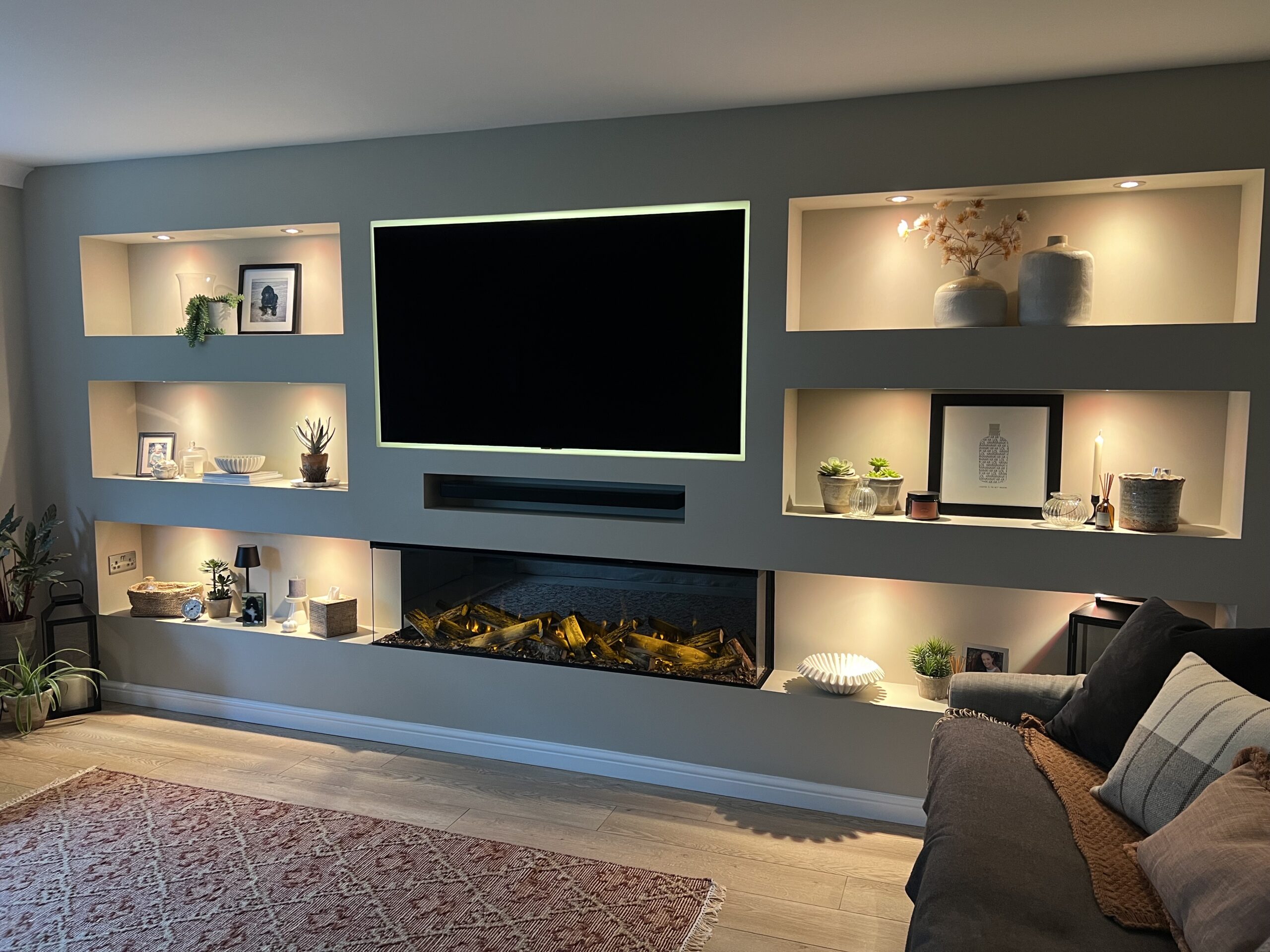 Media Wall New Forest Electric Fire Wiz Smart Lighting Bespoke Home Renovation
