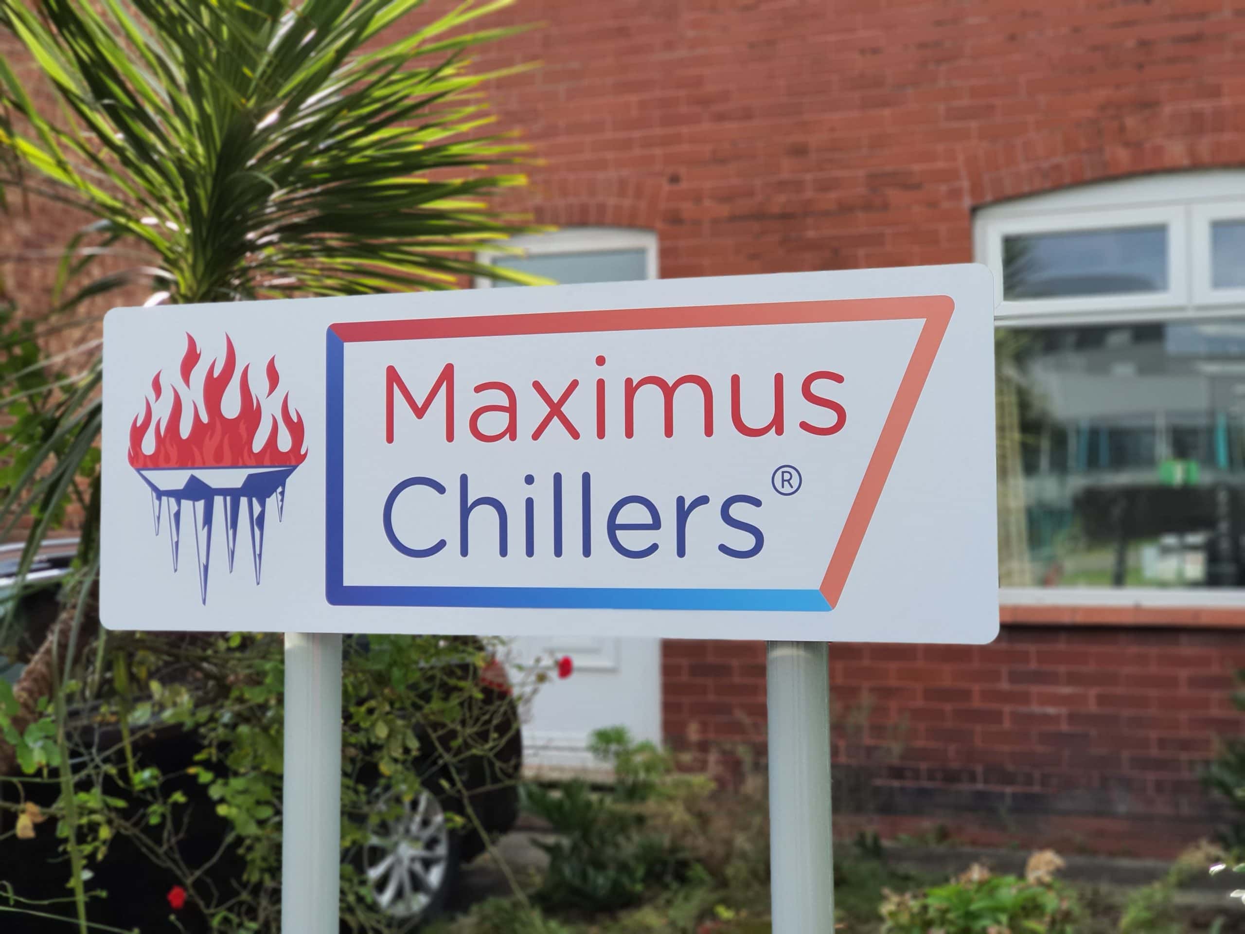 Maximus Chillers sign outside our chiller maintenance company office