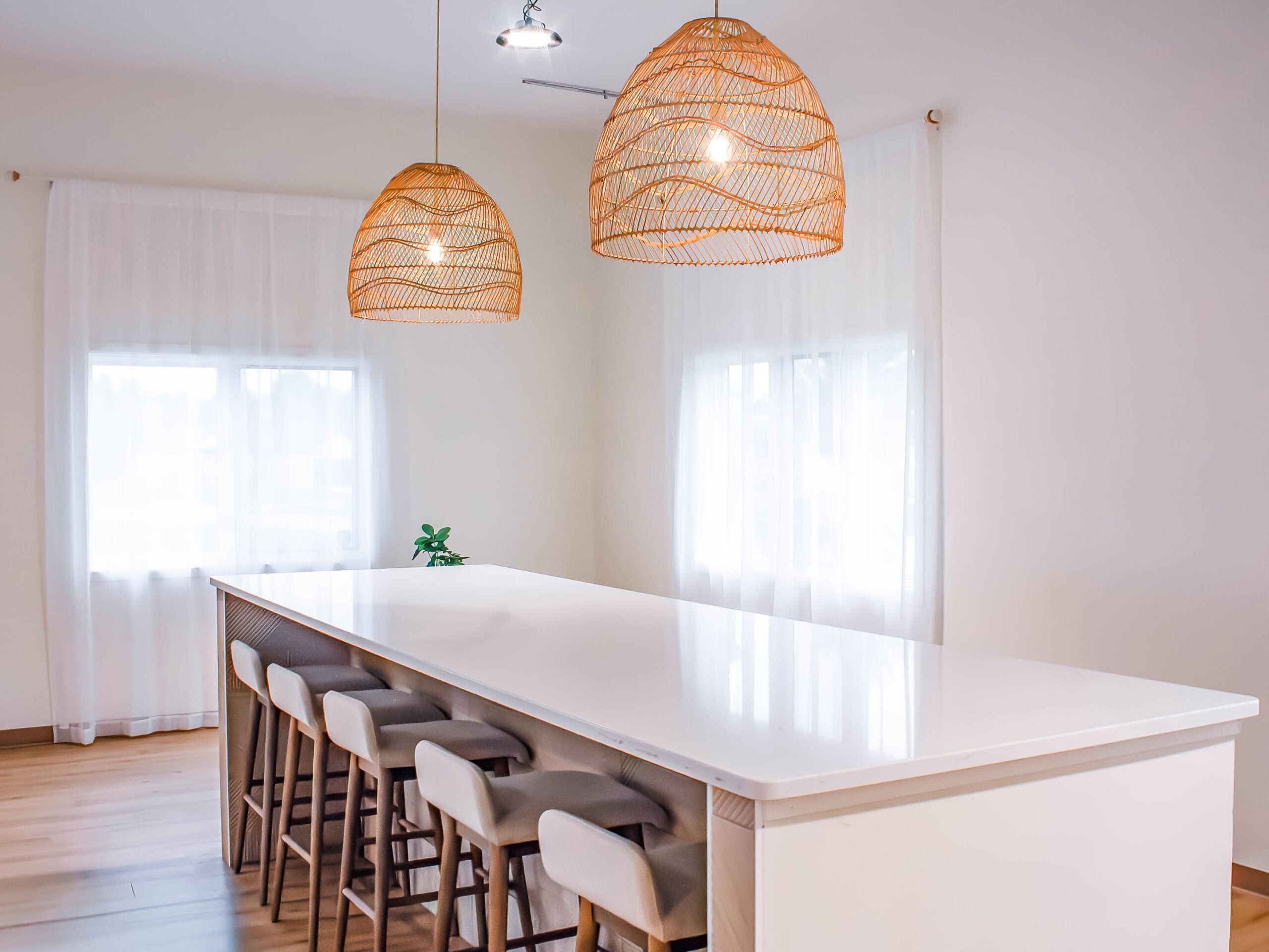Hosting island with pendant lighting at The Confetti Corner boutique event space