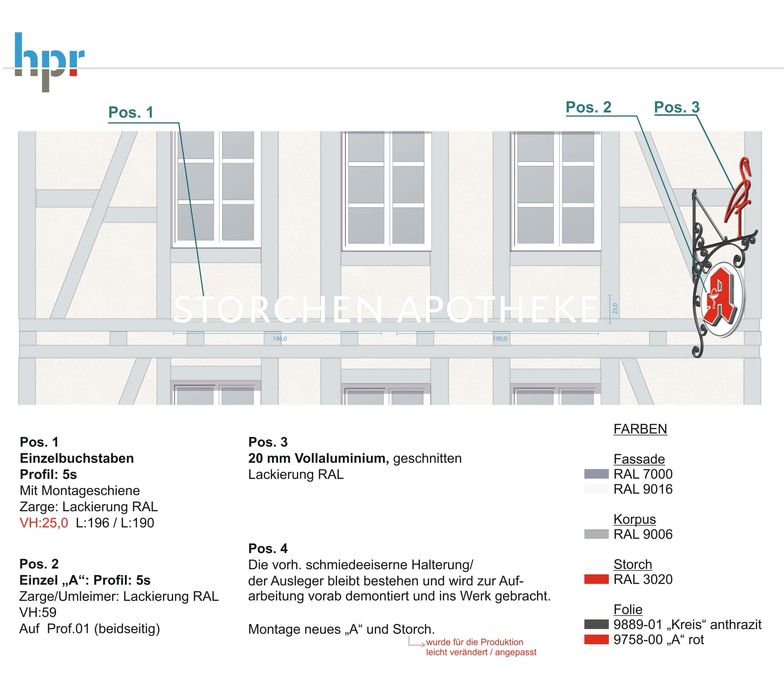 Rendering/Plan - Gestaltung Schriftzug für die Storchen Apotheke in Gießen.