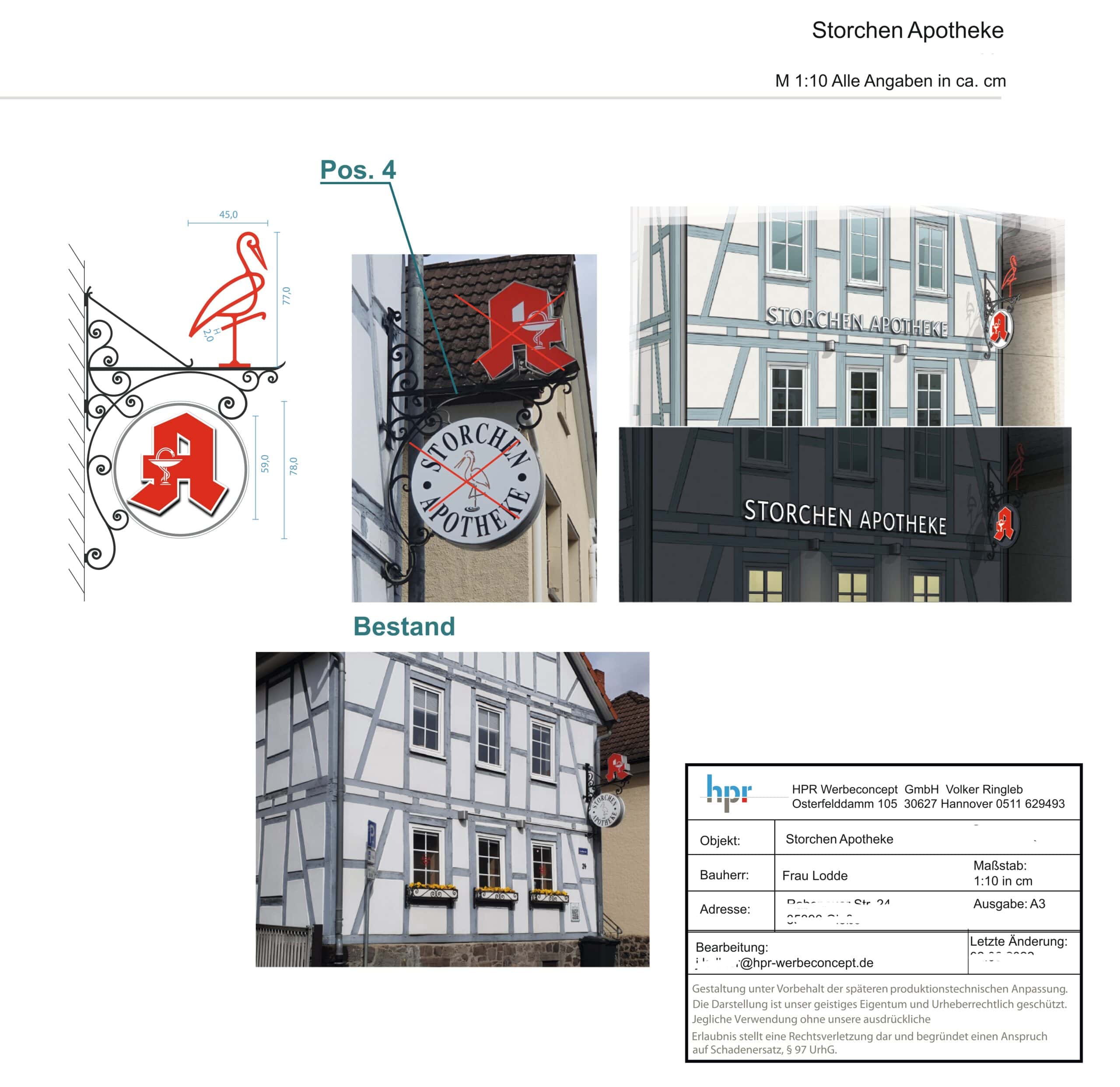 Außenansicht der Storchen Apotheke, Gießen - Gestaltungsentwurf/Plan