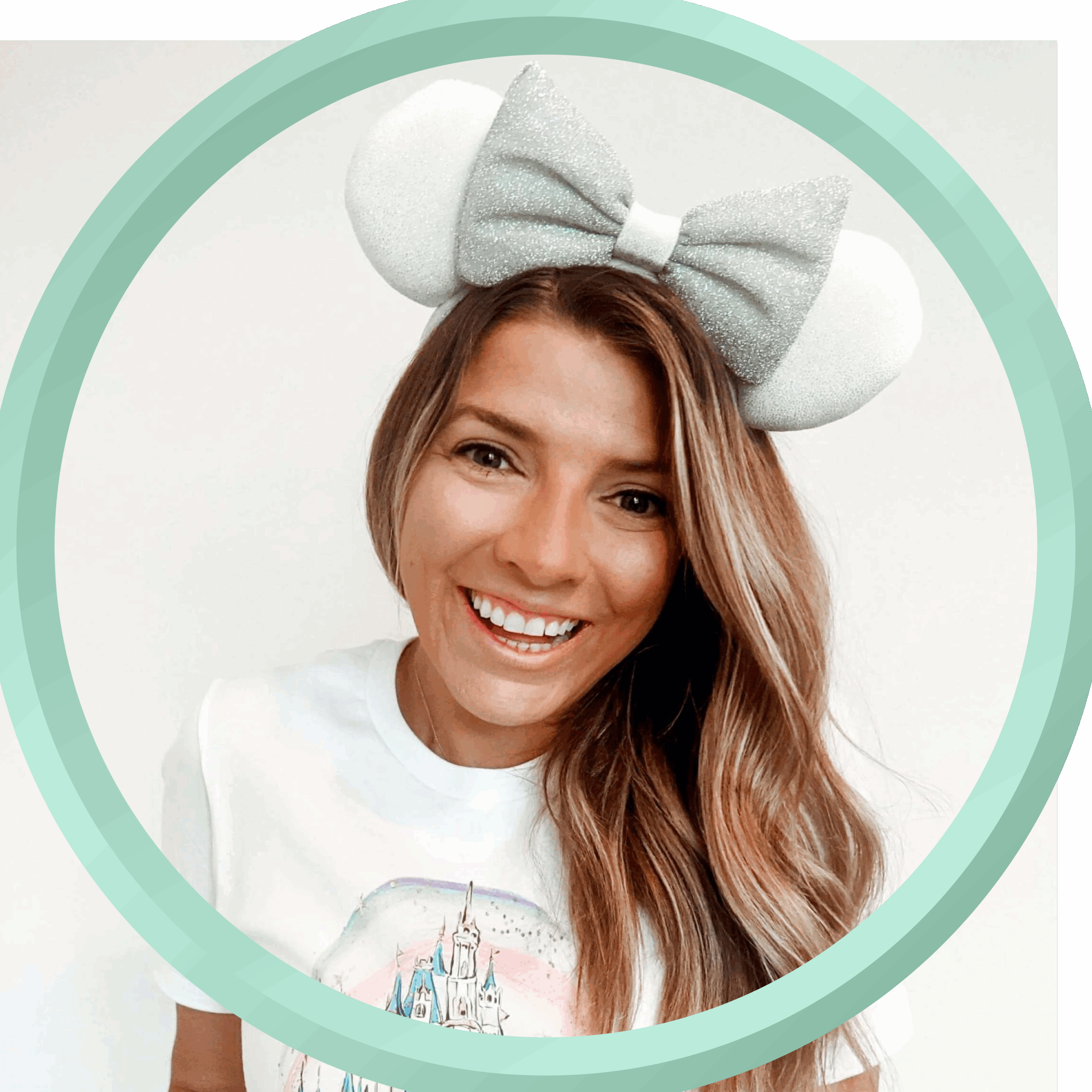 Cute woman with Minnie Mouse ears headband, Disney-themed vacation at 407 and Beyond Vacation Co.