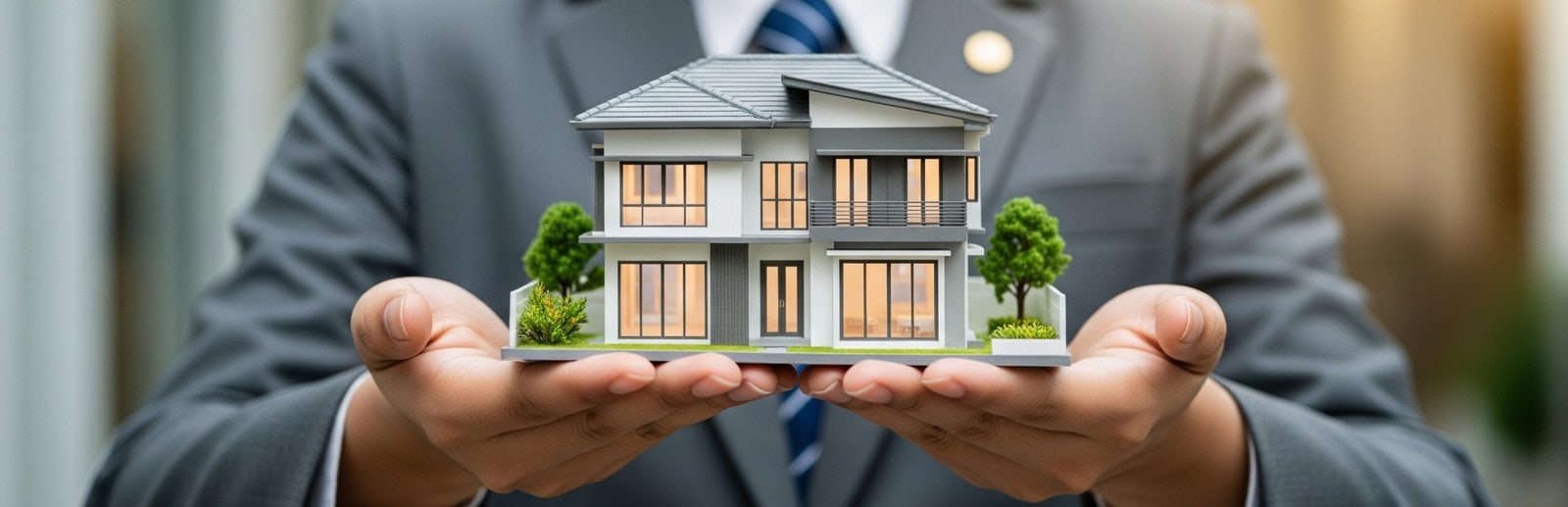 The Promise Realty Property Management Agent holding our client's valuable home in both hand.