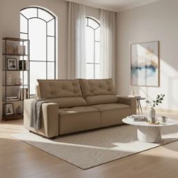 Sofá Retrátil Reclinável com Molas 1.50m Suede Cappuccino