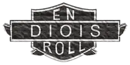Créateur drômois. Logo EnDioisRoll style écusson rock avec pattes de mouton stylisées, marque de t-shirts humour et terroir de la Drôme.