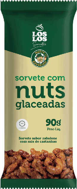 Sorvete sabor zabalone com mix de castanhas nuts glaceadas em uma embalagem da marca Los Los.