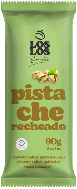 Sorvete sabor pistache recheado em uma embalagem da marca Los Los.