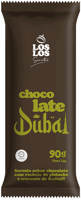 Sorvete sabor Chocolate Dubai em uma embalagem da marca Los Los.