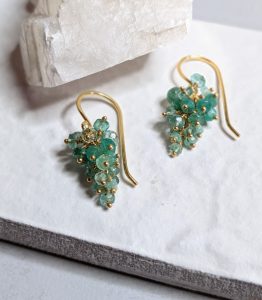 Emerald and gold vermeil beaded earrings