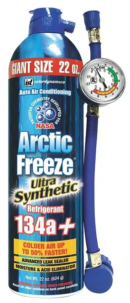 Interdynamics (AF-22) Arctic Freeze R-134a Ultra Synthetic Refrigerant with Recharge Hose and Gauge - 22 oz.