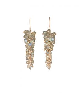Long drop earrings with labradorite stones and rose gold