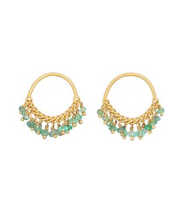 Emerald and Gold Loop Stud Earrings