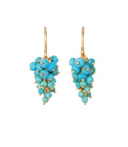 Turquoise bead and gold vermeil grape cluster earrings