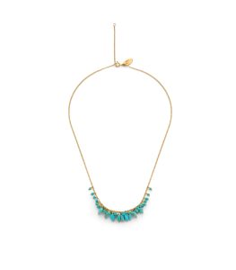 Turquoise beaded cluster necklace in gold plated silver