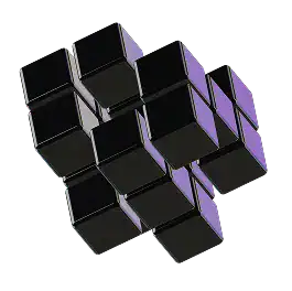 Abstract 3D geometric shapes in dark purple tones with glossy reflections