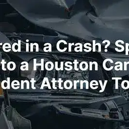Severe front-end damage from a head-on car accident in Houston, Texas
