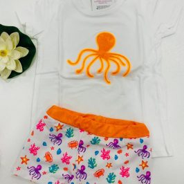 Conjunto baño niñO fluor Pulpo Naranja