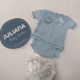 Conjunto Braga  Punto rayado lazo Azul- JULIANA
