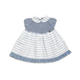 Vestido Cuerpo Punto Rayado Cielo- JULIANA