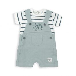 Peto algodn celeste  camiseta Rayas marine BABYBOL