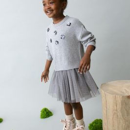 Vestido combinado gris con tull MAYORAL
