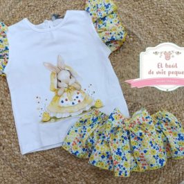 Conjunto algodon braguita conejita capucha amarill
