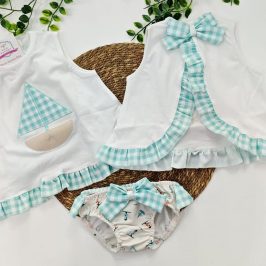 conjunto baño  barco velero vichy niña