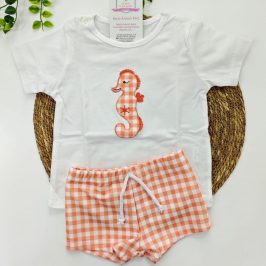 conjunto baño cabalito vichy naranja niño