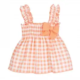 Vestido Niña CUADROS Melocotón  - Calamaro