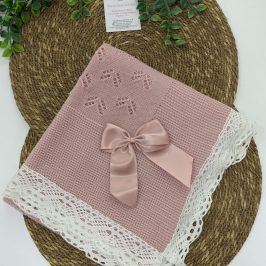 Chal de Hilo con lazo Rosa palo y puntilla blanca
