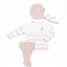 Conj 3pzs Punto Polaina Jersey Blanco y Rosa Palo