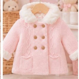 Abrigo de lana pelito gorro Rosa Bebe