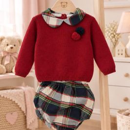 Conjunto 2 pzas braga cuadros Jersey Rojo 