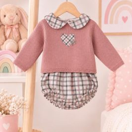 Conjunto Braga cuadros y jersey rosa Corazón