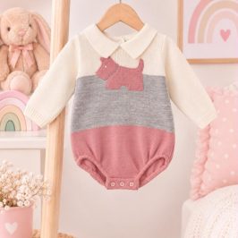 Pelele blanco gris y rosa Perrito