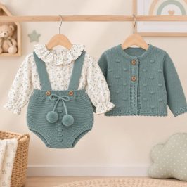 conjunto ranita camisa florecitas y chaqueta verde